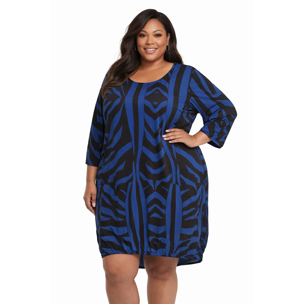 Buxom Curvy 2X Royal Blue Black Balloon Dress NWT Lightweight Geometric Chevron